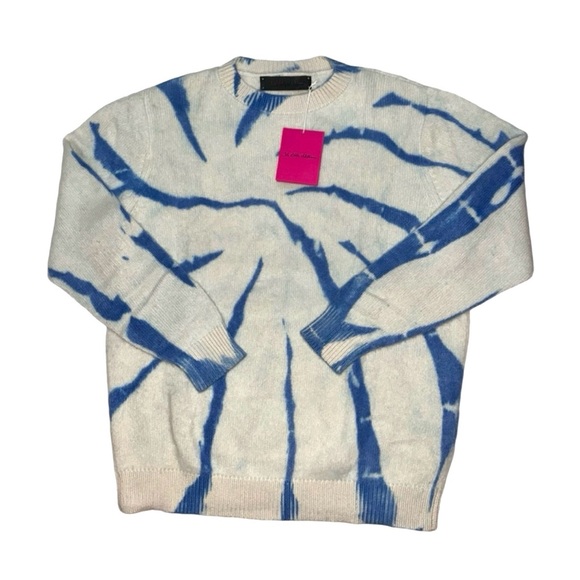 THE ELDER STATESMAN TIE-DYED BLUE AND CREAM CASHMERE CREWNECK SWEATER SIZE L NWT